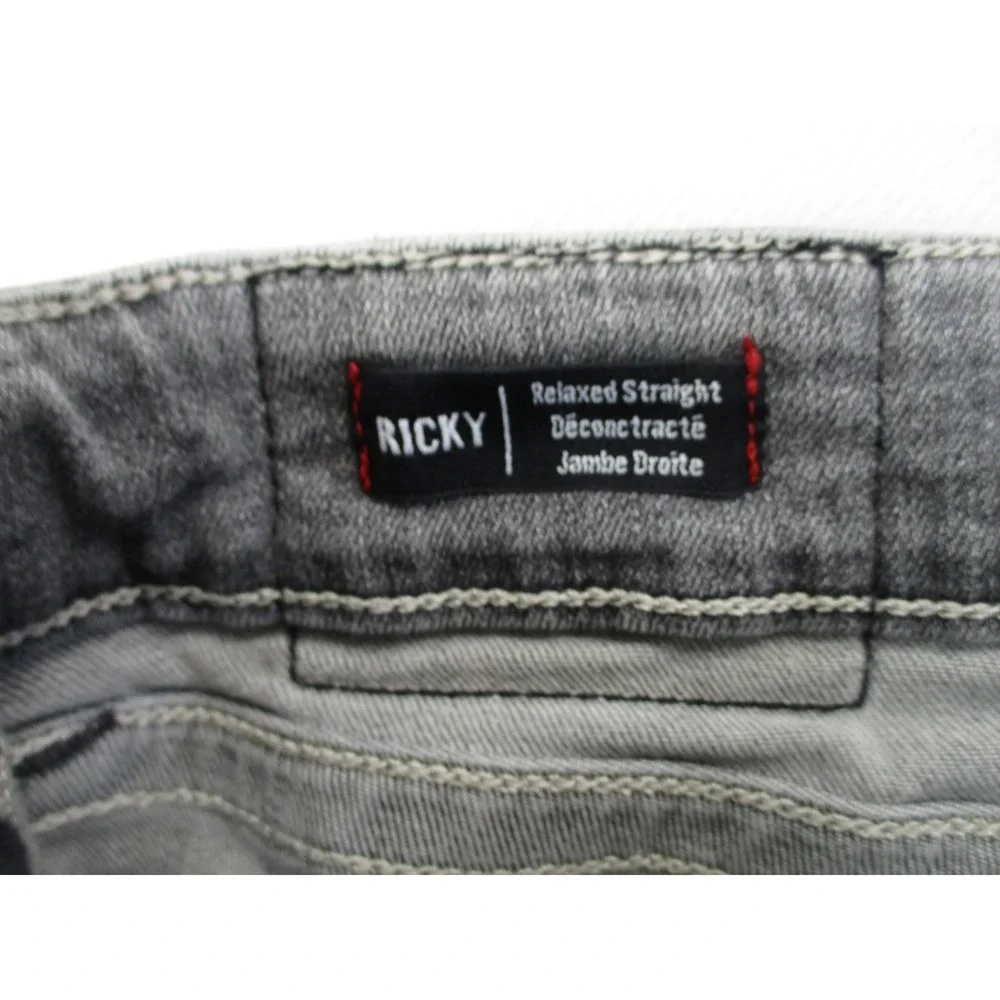 True Religion Ricky Jeans Mens 42 Gray Relaxed Fit Flap Pocket Horseshoe Faded